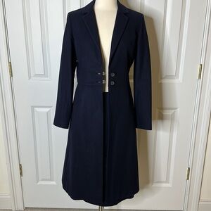 Morgane Le Fay Superfine Merino Wool Navy Coat Blazer & Skirt Set SzL